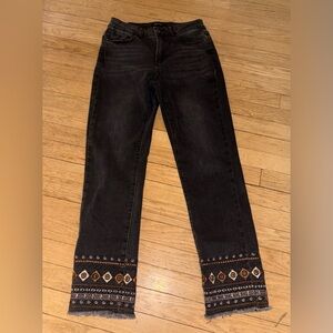 Charlie B Charcoal Ankle Cut Jeans with Embroidered Hem- Size 4. Stylish, Womens